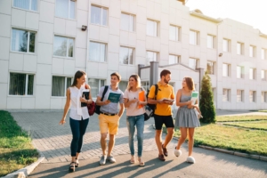 college students walk on campus